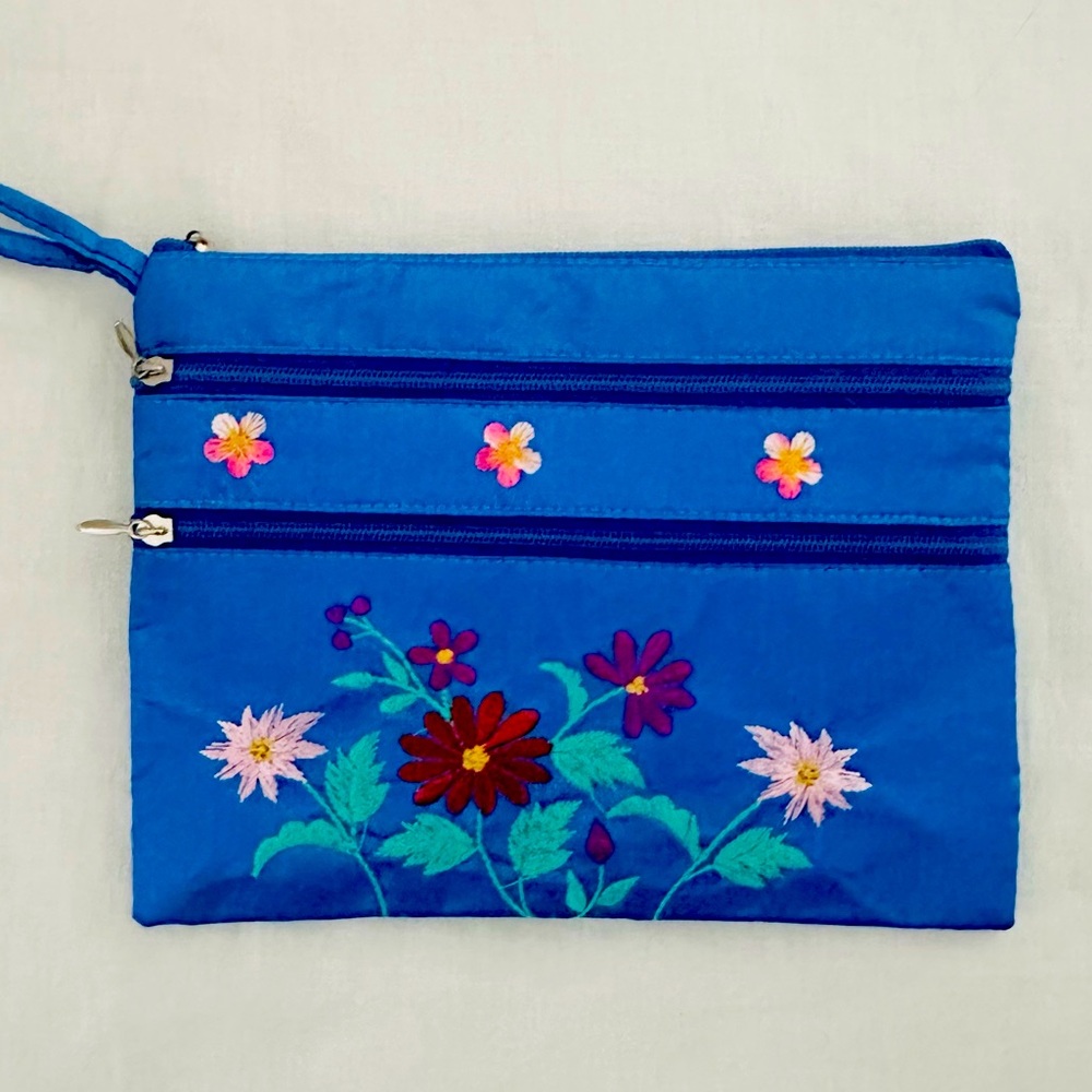 Embroidered Blue Clutch